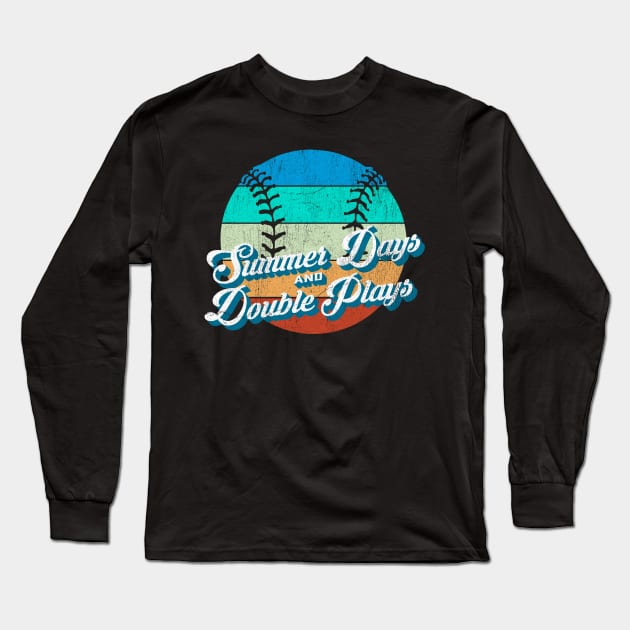 70s Style Retro Baseball Summer Days and Double Plays design graphic Long Sleeve T-Shirt by Vector Deluxe